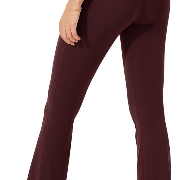 Women's Burgundy Cloud Feeling Crossover Flared Yoga Pants with Back Pocket, Hig - Picture 1 of 7